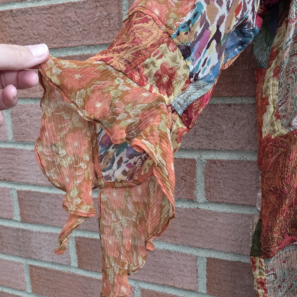 Chico's Silk Patchwork Multicolor Boho Hippie Han… - image 4